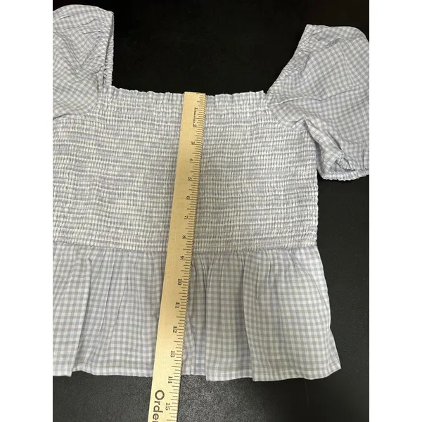 J.Crew Top Women‎ SMALL Purple White Striped Short Sleeve Smocked Cropped - Image 7