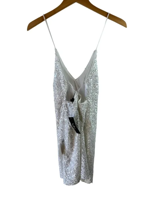 NWT Lulus White Sequin Mini Slip Dress Spaghetti Strap Party Size XXS - Image 4