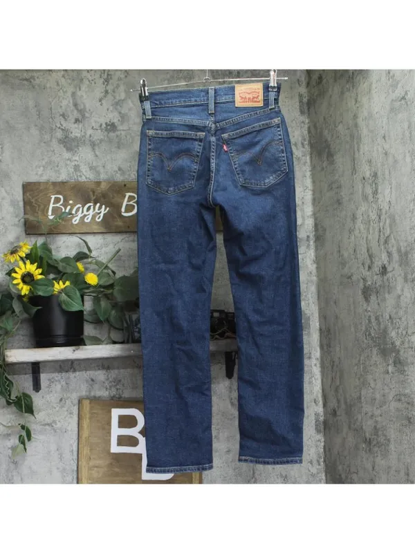 Levi's Womens Wedgie Button Fly Straight Jeans Indigo Here We Go Blue 26x28 - Image 2