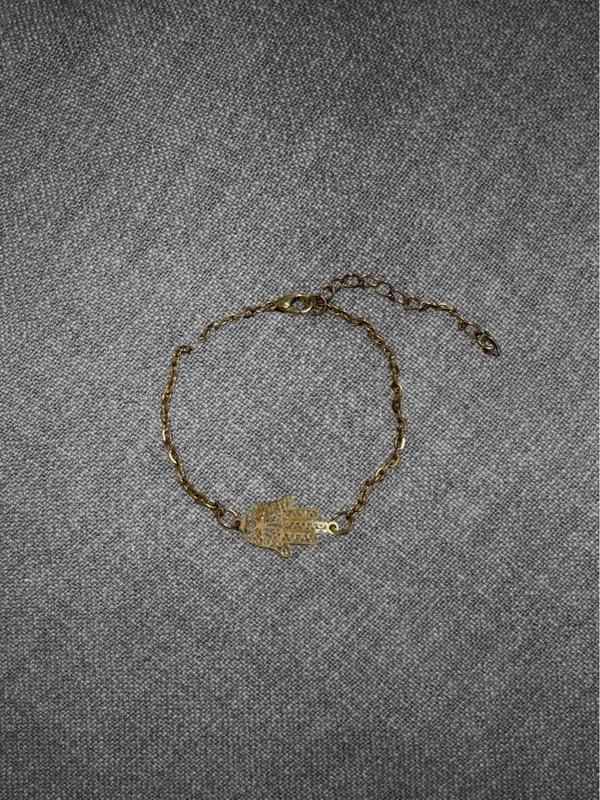 Gold Hamsa Hand Charm Chain Bracelet - Image 4