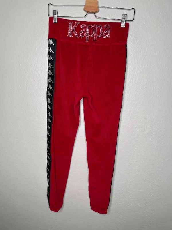 Kappa Womens Red Velour banda Rhinestone Logo Track Pants Size L - Image 6
