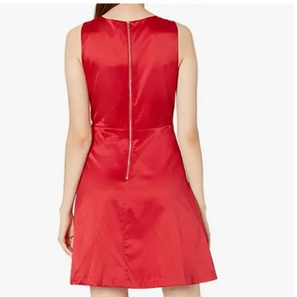 PARIS SUNDAY Red Sateen V Neck Dress Sleeveless Fit Flare Women’s Sz L Cocktail - Image 3