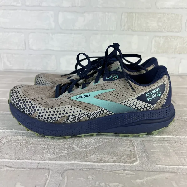 Brooks‎ Divide 3 Trail Running Shoes Womens 7.5 Oyster Cobalt Blue Tint Active - Image 5