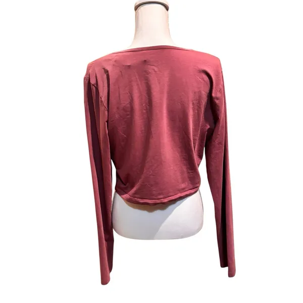 PINK Victoria's Secret Wrap Top Long Sleeve‎ Mauve Rose Stretch Tee Size XL NWT - Image 2