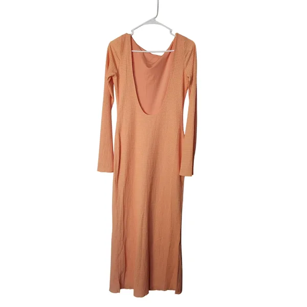 Beginning Boutique Orange Open Knit Long Back Long Sleeve Cover Up Midi Dress 6 - Image 6