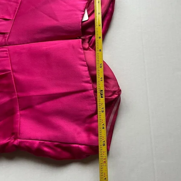 Nicole Miller Sz 8 Hot Pink Strapless Satin Cocktail Midi Lined Dress Back Zip - Image 13