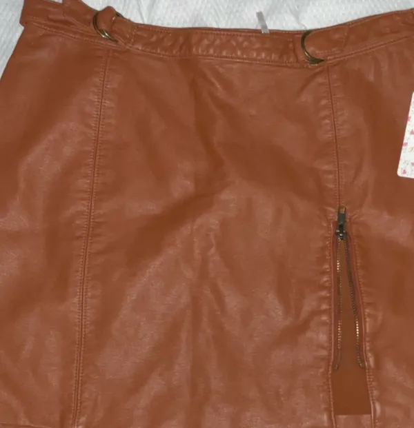 Free People Mini Skirt Leather Faux Caramel 10 - Image 5