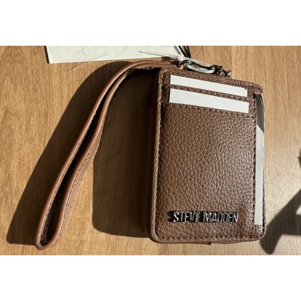Steve Madden‎ Bpipper Chestnut Brown Pebbled Zip Card Case Wristlet Wallet NWT - Image 2