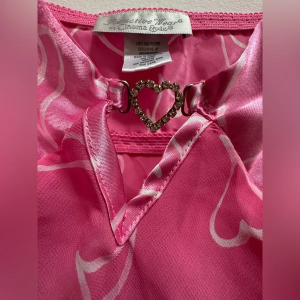 2000s Y2K Cinema Etoile Pink Sheer Babydoll Slip Size Medium Hearts Valentines - Image 5