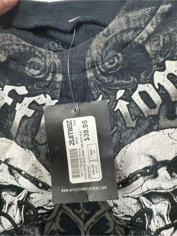AFFLICTION Collapse Womens Baby Tee XS New Cropped Length - Image 5