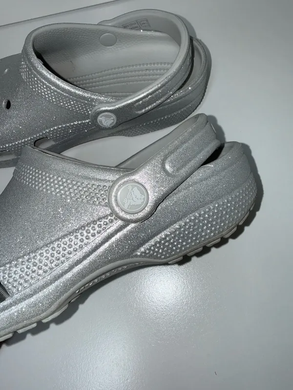 Crocs Classic Silver Glitter Clogs Slip On Rubber - Image 6