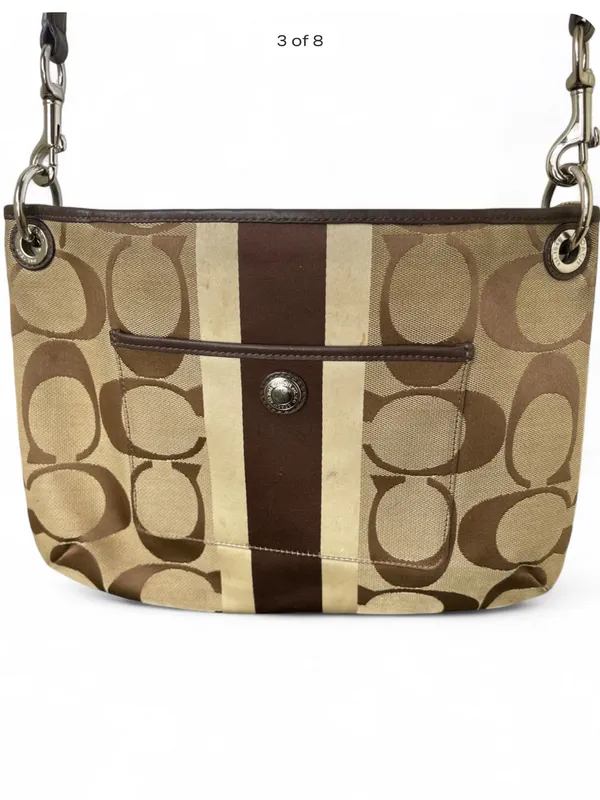 Coach Khaki and Brown Signature Canvas Crossbody Bag - Image 3
