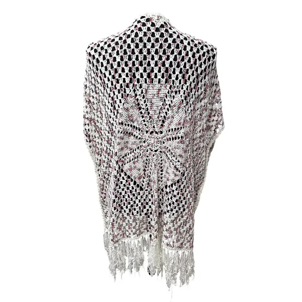 POL Knit Crochet Duster Cardigan Long Coverup White Women's Medium Boho Floral - Image 3