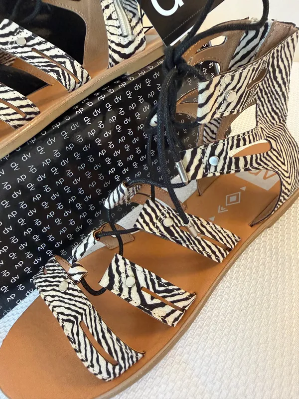 DV by Dolce Vita Zebra Print Lace-Up Gladiator Sandals - Image 3