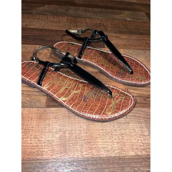 Sam Edelman Black T-Strap Sandals with Brown Croc Footbed 7.5 summer beach - Image 2
