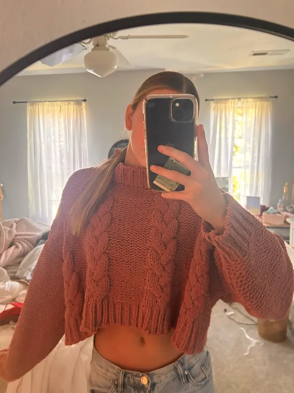 Altar'd State Blush Pink Cable Knit Sweater - Image 3