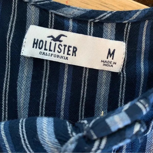 Hollister Blue Stripe Button Up Tank Top M - Image 5