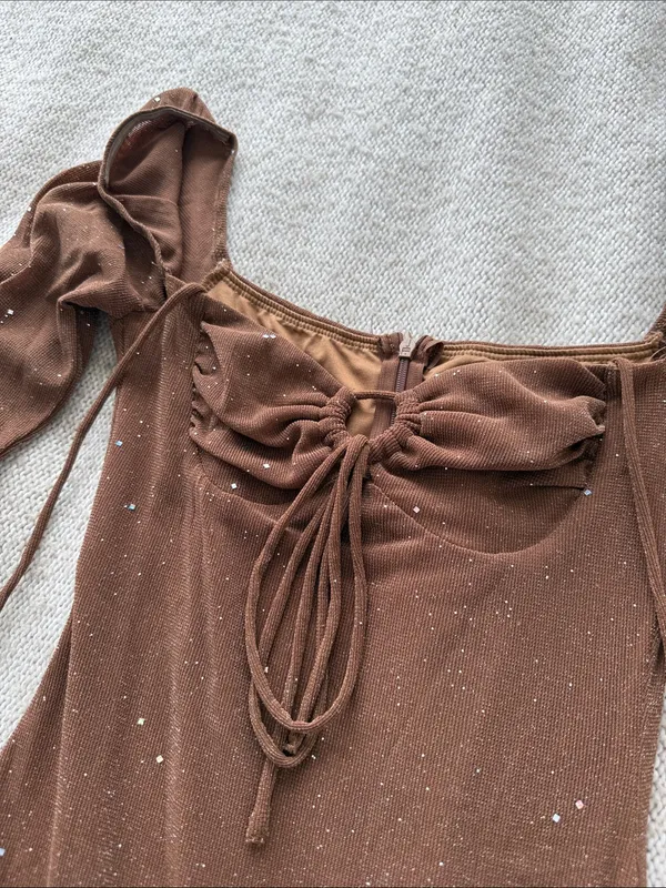 Princess Polly brown long sleeve sparkly mini dress - Image 3