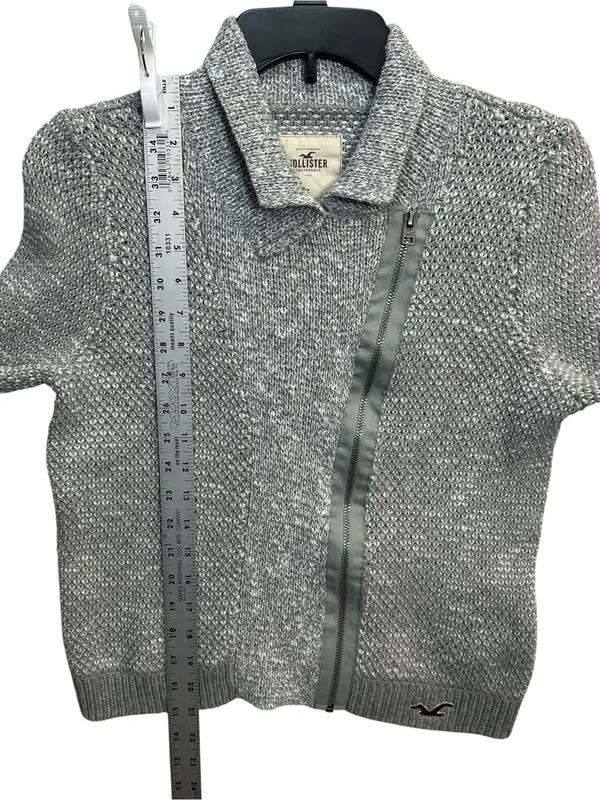 Hollister Women’s Small Gray Asymmetrical Zip Rabbit Hair Knit Cardigan Y2K - Image 5