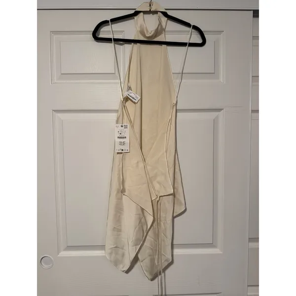 Zara Woman ZW Collection Halter Open Back Top Festival Flowy Satin Ivory - Image 4