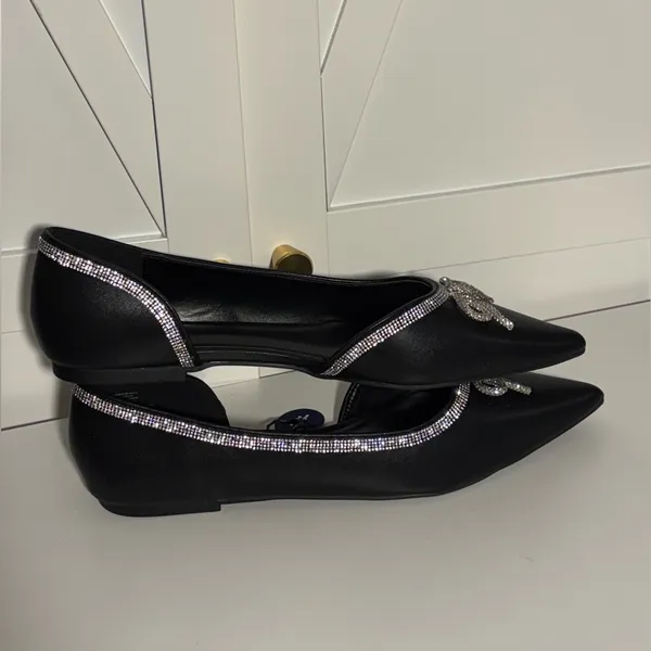 Apt 9 Emmalyn Black cutout pointy retro silver rope bow ballerina flats shoes - Image 5