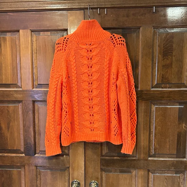 Sundance Women's Winter Tryst Open Cable Knit Cardigan Sweater Orange Large‎ - Image 5