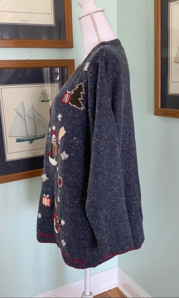 Vintage VJ Woman Angora Christmas Holiday Snowman V Neck Sweater Cardigan 1X - Image 4