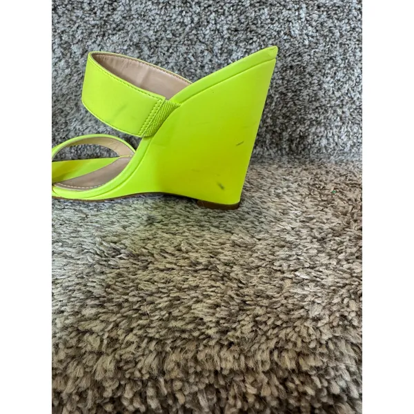 SCHUTZ Soraya Wedge Sandal Neon Yellow‎ Size 6 Leather Sole - Image 6