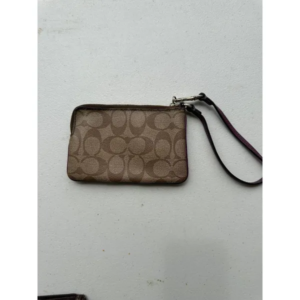Vintage Coach 8035 Plum Stripe Signature Coated Canvas Zip Top Pouch Wristlet - Image 2