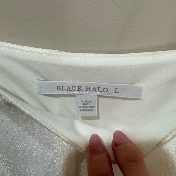Black Halo Dixie‎ Tiered Crepe Dress White, size Large - Image 4