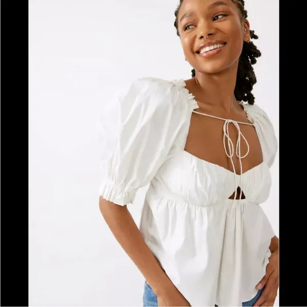 For Love & Lemons Sierra Puff Sleeve Top Open Back Statement Sleeve White XS NWT - Image 3
