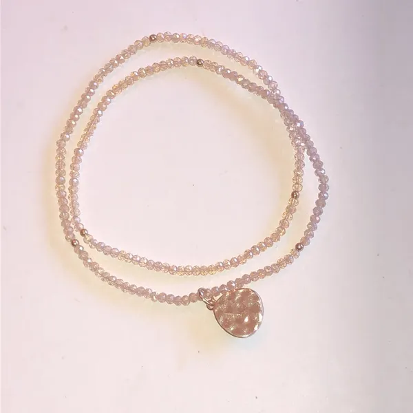 Delicate Pink Beaded Necklace with Green Faux Stone Pendant - Image 4