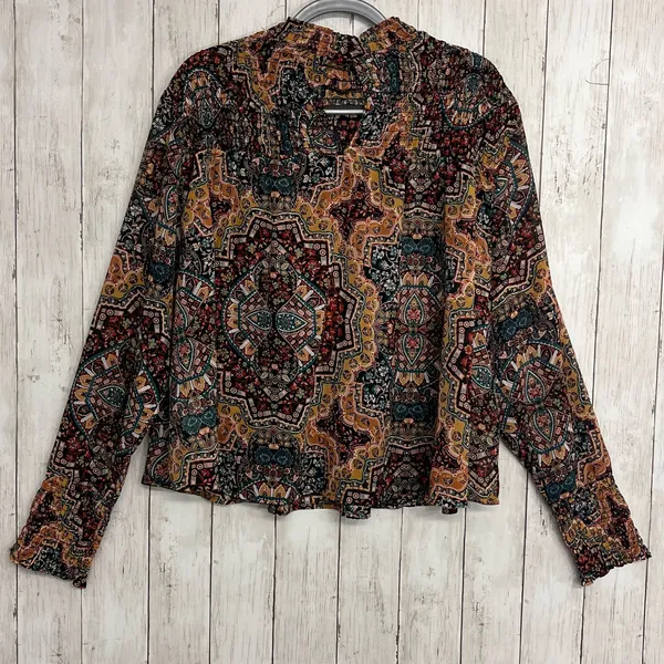 Wrangler Retro Smocked Western Print Lightweight Flowy Blouse Size XL - Image 3