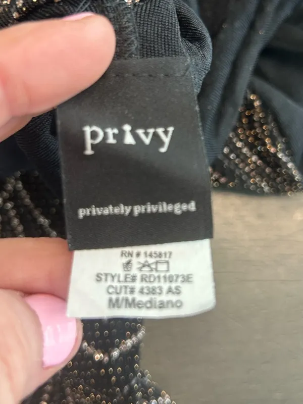 Privy Black Glitter Open Back Bodycon Mini Dress Long Sleeve Party Cocktail M - Image 6