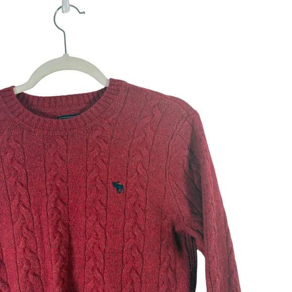 Abercrombie Wool Cable Knit‎ Sweater Red Crew Neck Pullover Y2K Womens Large - Image 3
