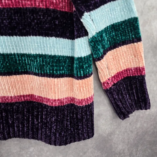 Electric Cozy Whimsy Westbound Multi Color Block‎ Stripe Pullover Sweater Medium - Image 6