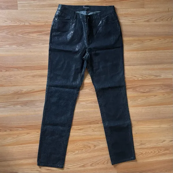 Lafayette 148 Black Shimmer Snakeskin Slim Leg Jeans Size 10 - Image 5