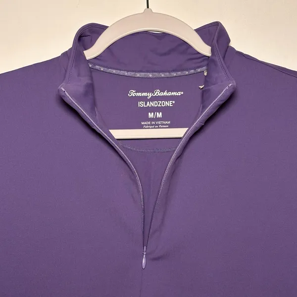 Tommy Bahama IslandZone Purple Short Sleeve Mock Neck Zip Golf Polo Shirt Medium - Image 8