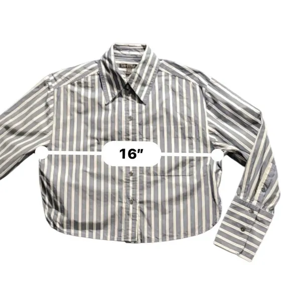 Banana Republic Blue White Striped Cropped Button-Up Shirt XS Cotton Long Sleeve - Image 4