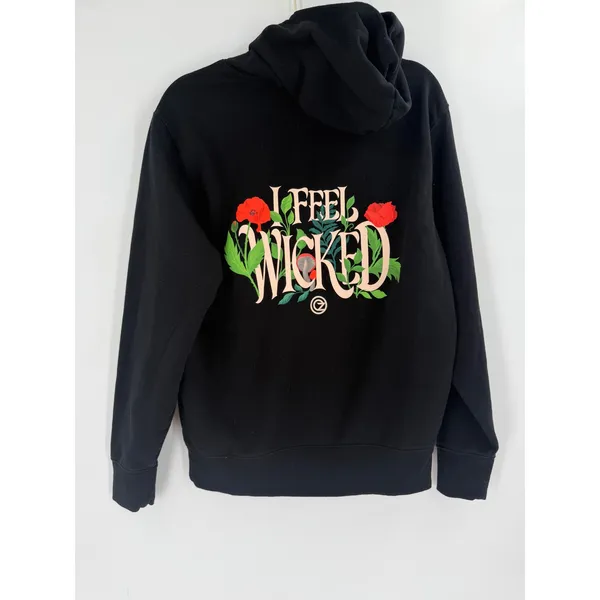 Old Navy Wicked‎ Hoodie Women M Black Floral I Feel Wicked Graphic Whimsigoth - Image 8