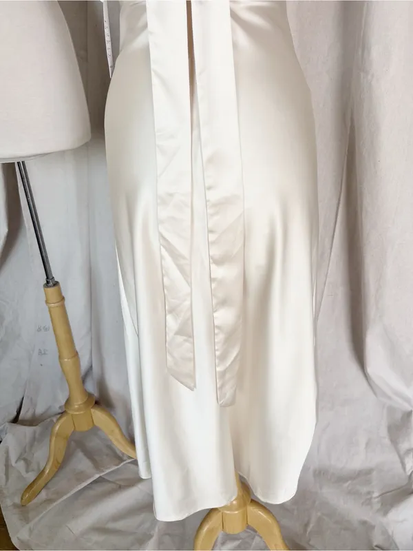 Elegant Cream Satin Halter Midi Dress - Image 8