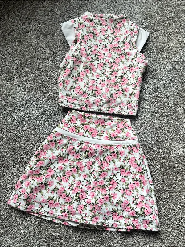 Astoria Activewear Floral Pink and White Two-Piece Skirt Set - Image 2