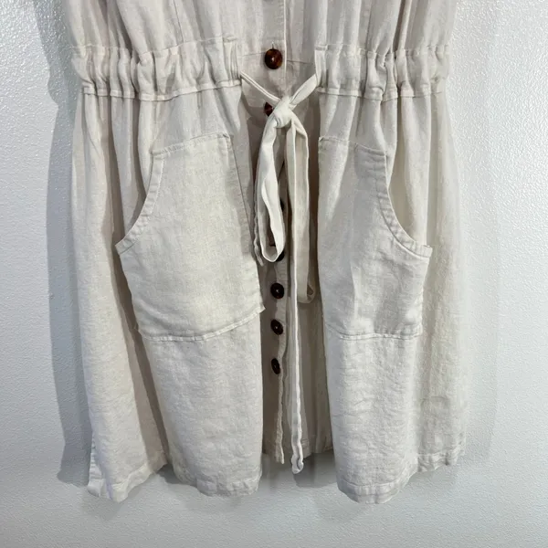 ModCloth Linen Blend Shirt Dress 1X Coastal Soft‎ Girl Minimalist Beige Pockets - Image 7