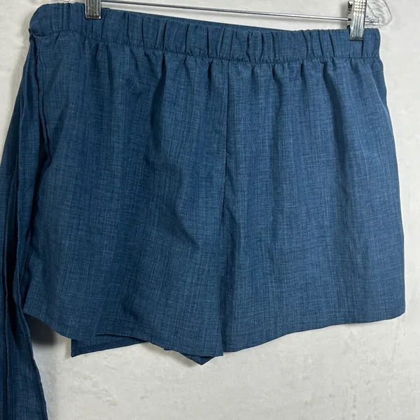 Shein Curve Blue Textured Wrap Skort Plus Size‎ 1XL High Waist Side Tie Shorts - Image 5