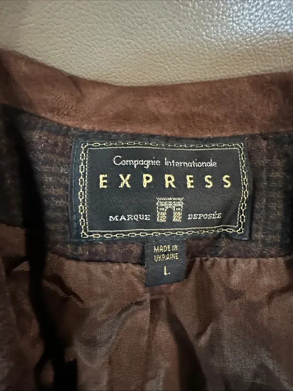 Vintage Express Wool Plaid Blazer Leather Collar Equestrian 90s L - Image 10