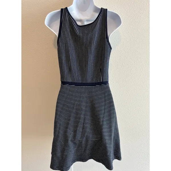 Tommy Hilfiger Blue & White Striped A Line Midi Cotton Dress Size 0‎ - Image 2