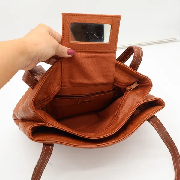 Leslie Fay Shoulder Bag Womens Medium Brown Leather Stirrup Hardware Good - Image 10