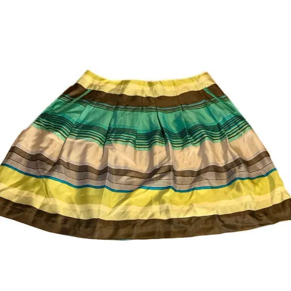 Banana Reppublic Green , Brown & Blue Stripe Silk Round Skirt Nwt (8) - Image 8