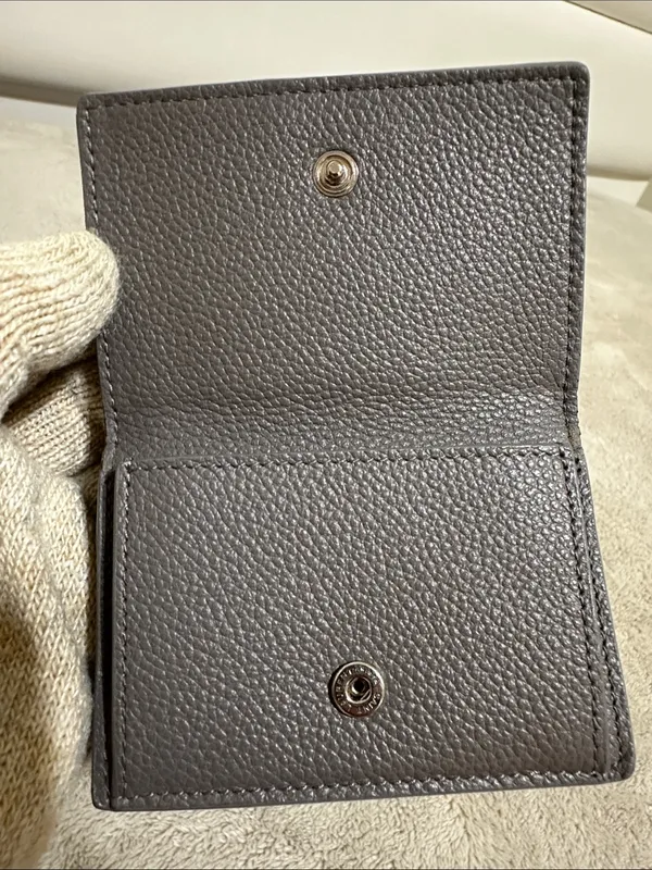 Saint Laurent Pebbled Leather Card Case in Taupe Gray - Image 9