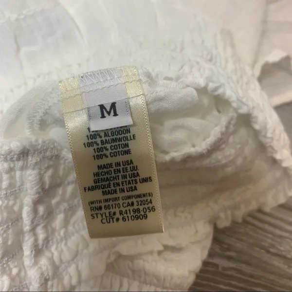 Anthropologie cloth & stone Effie smocked blouse white sz M‎ - Image 3